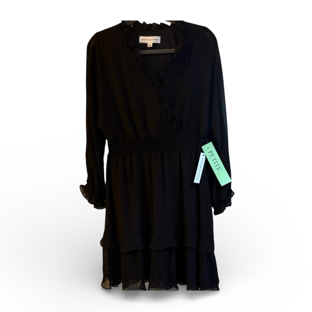 NWT - Emma & Michele Black Ruffled Dress - Petite Large